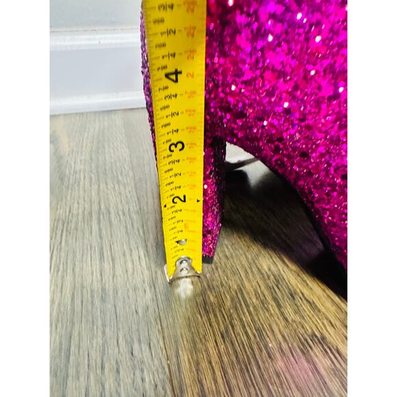 NEW SAINT LAURENT Fuchsia Pink Glitter Heeled Side Zip Bootie size 36.5 US 6.5 - Picture 11 of 14